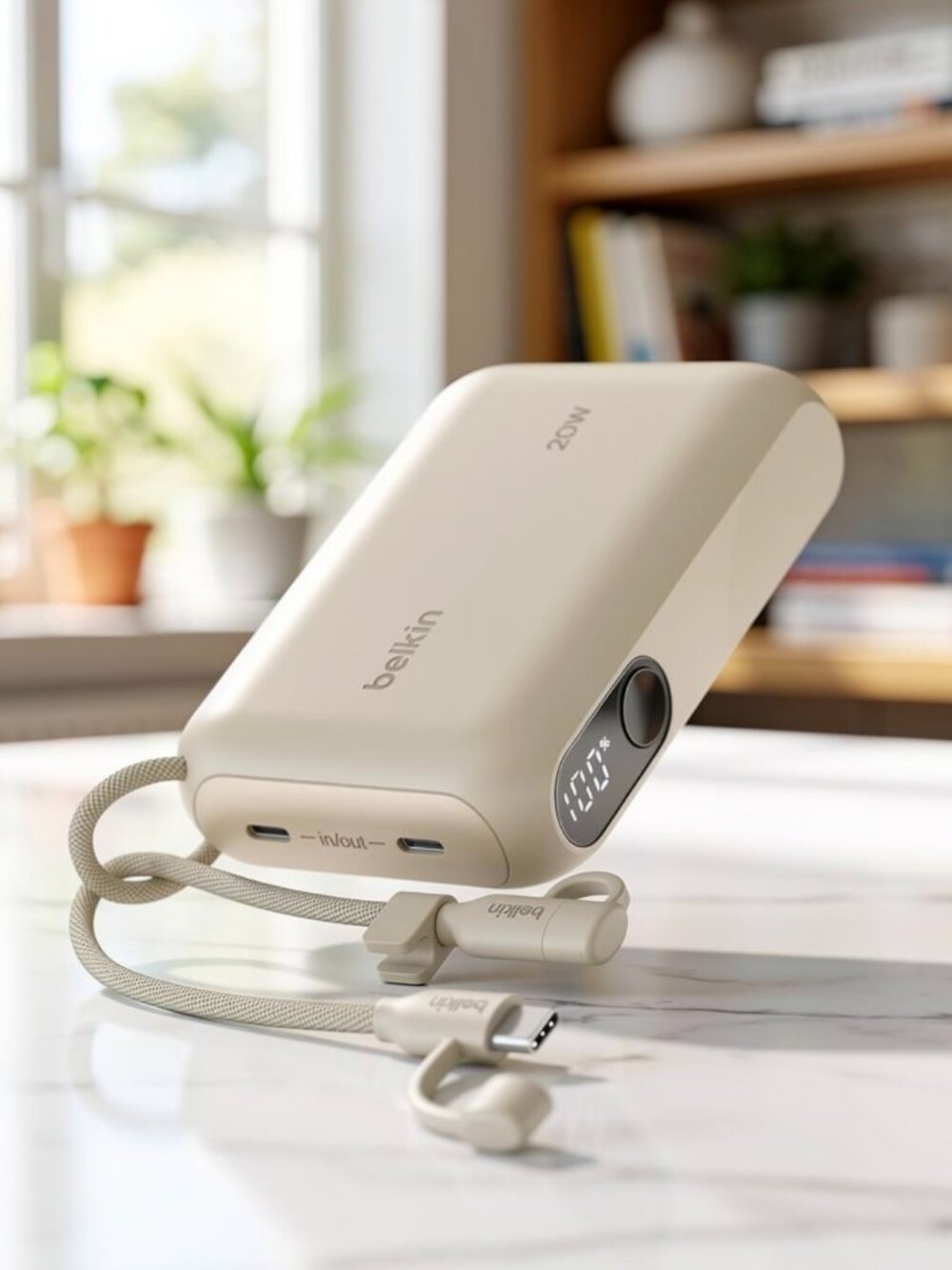 Belkin Slim 10,000mAh USB-C Portable Charger Power Bank - Sand